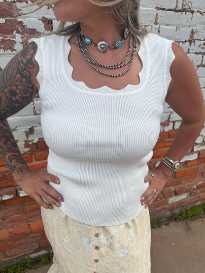 SCALLOPED SWEATER TANK