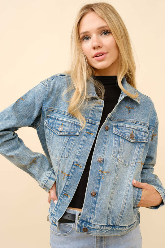 LEIGH BOOT STITCH DENIM TRUCKER JACKET