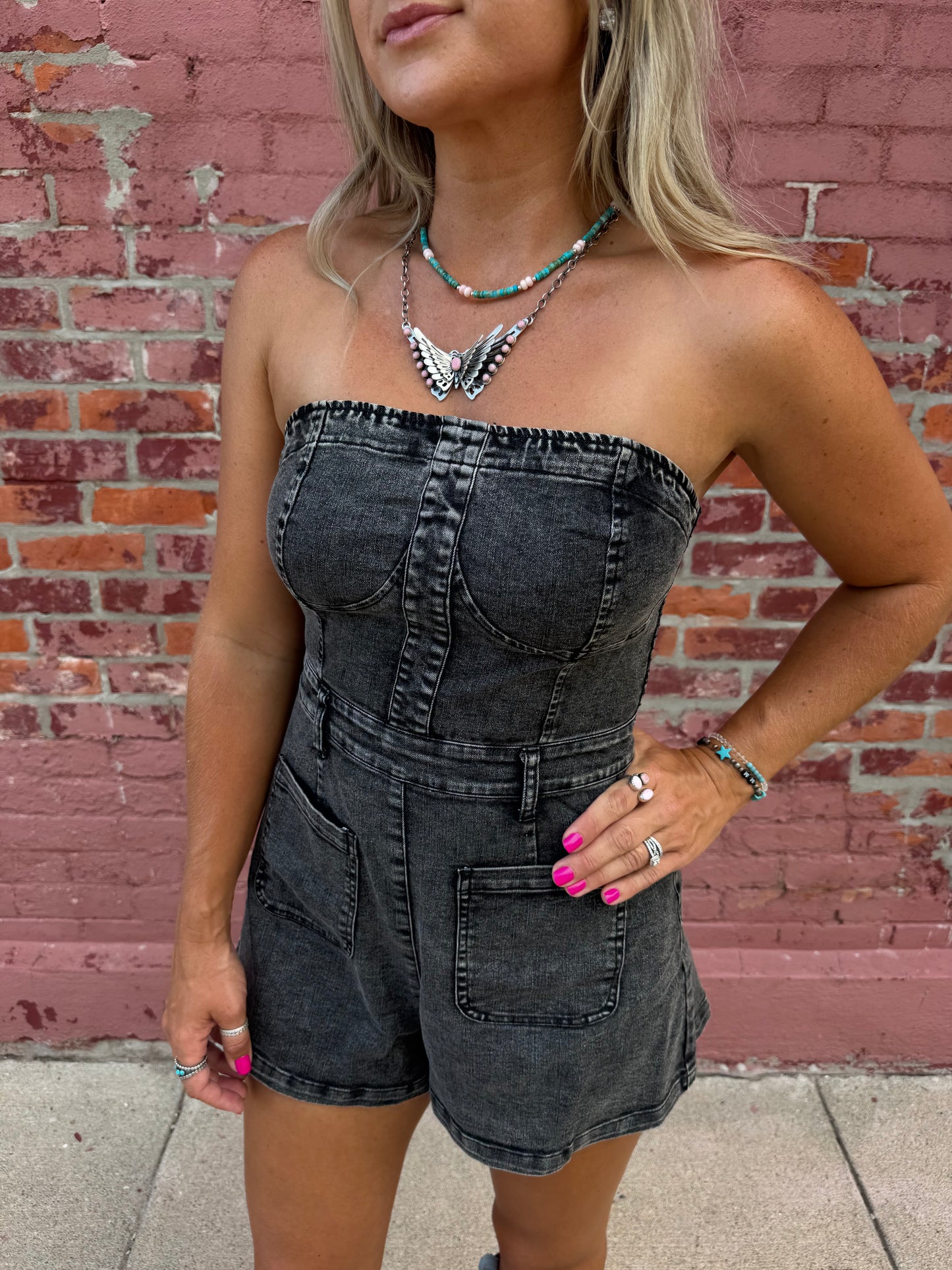 MIDNIGHT OUTLAW DENIM ROMPER