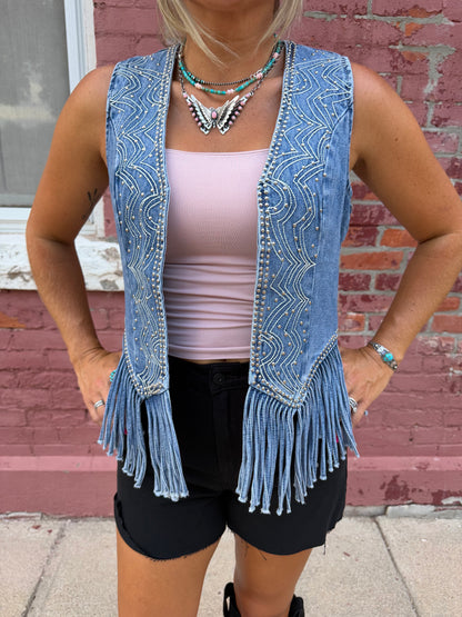FRINGE DENIM VEST