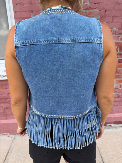 FRINGE DENIM VEST