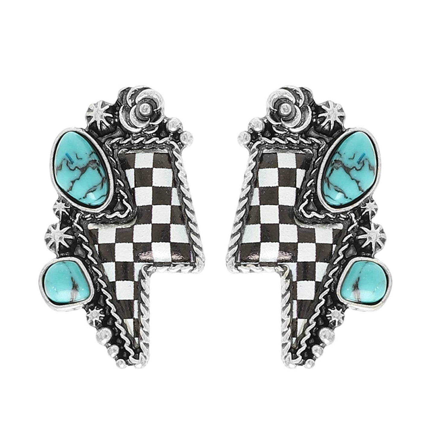 WESTERN TURQUOISE CHECKERED THUNDER EARS
