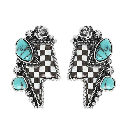 WESTERN TURQUOISE CHECKERED THUNDER EARS