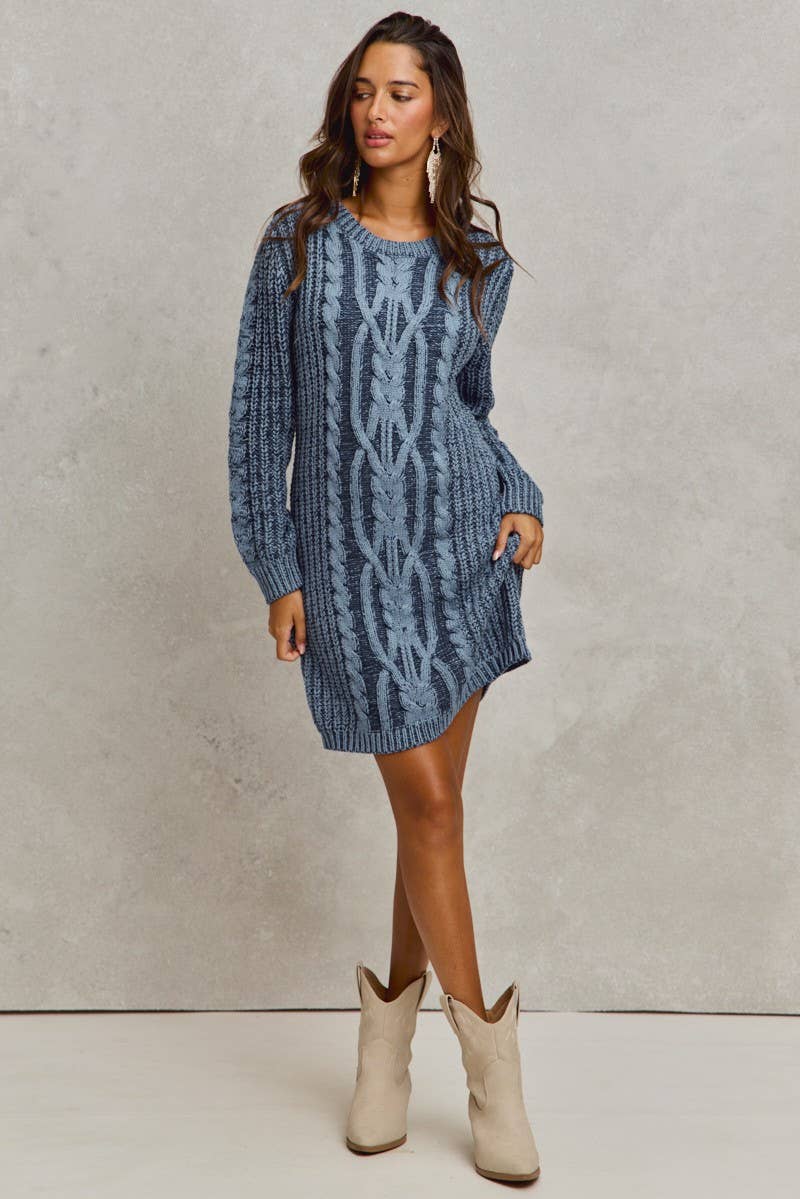 RIDGE KNIT SWEATER MINI DRESS