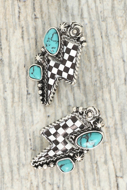 WESTERN TURQUOISE CHECKERED THUNDER EARS