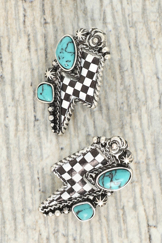 WESTERN TURQUOISE CHECKERED THUNDER EARS