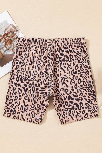 LEOPARD RIBBED KNIT BIKER SHORTS