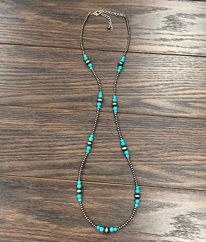 36" NAVAJO INSPIRED BEAD AND TURQUOISE NECKLACE