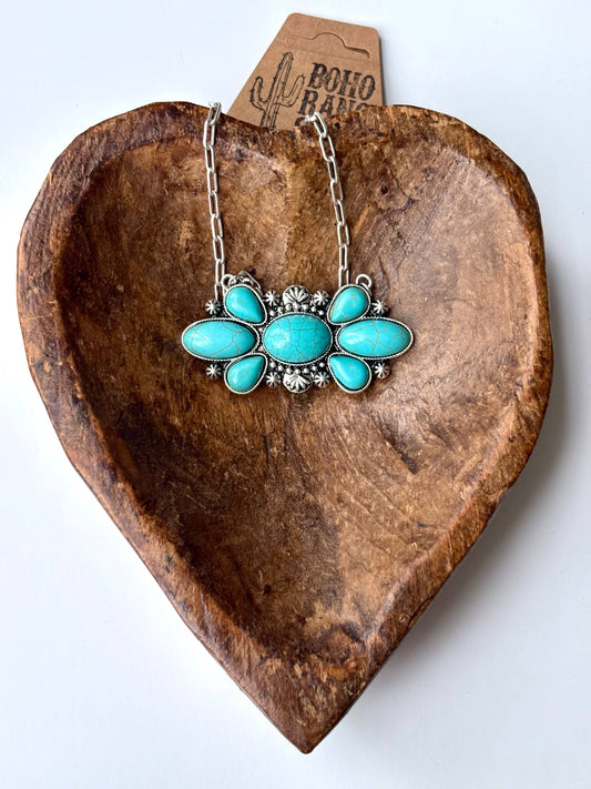 WESTERN SQUASH BLOSSOM STONE PENDANT NECKLACE