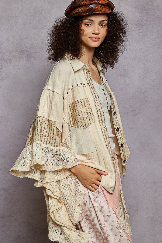 GAUZE AND LACE RUFFLE TOP