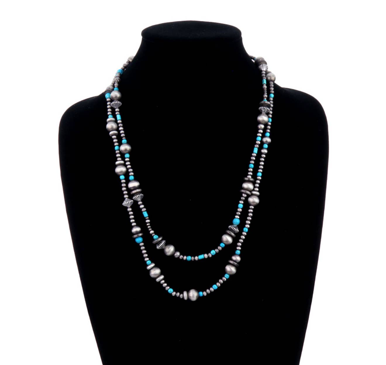 2 LAYERED NAVAJO STYLE PEARL AND BEAD NECKLACE