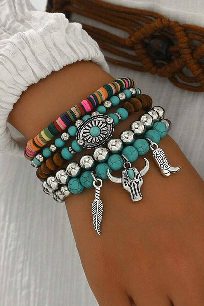 WESTERN PATTER TURQUOISE BEADED MULTI LAYER BRACELET SET