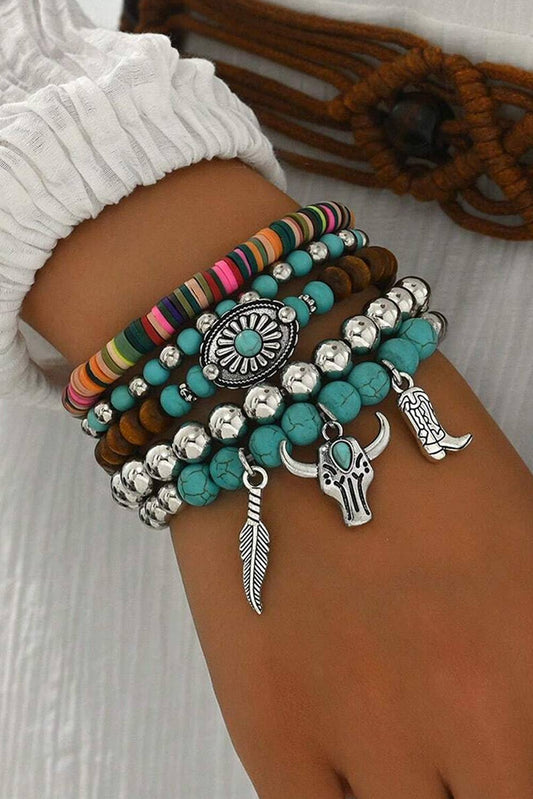 WESTERN PATTER TURQUOISE BEADED MULTI LAYER BRACELET SET
