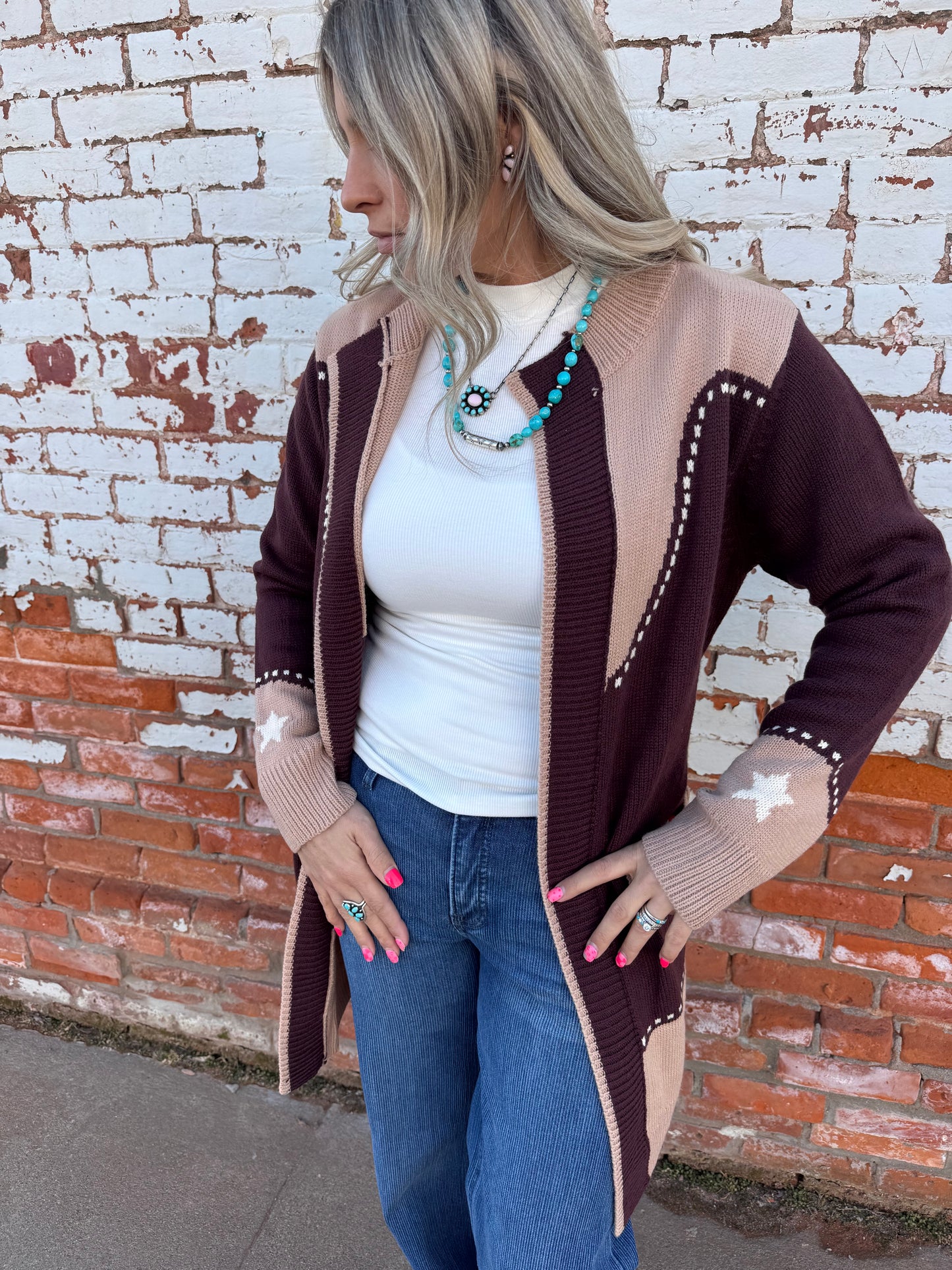 WESTERN HORSESHOE BELTED CARDIGAN