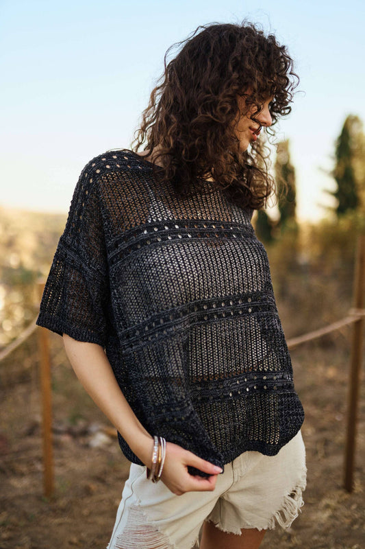 SHORT SLEEVE KNIT TOP
