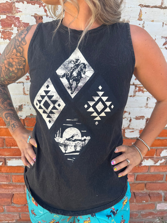 COWBOY AZTEC RODEO GRAPHIC TANK TOP