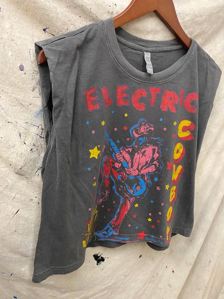 ELECTRIC COWBOY BOXY MUSCLE CROP TOP