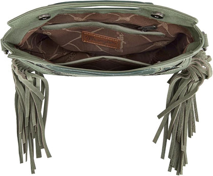 SAGE FRINGE EMBOSSED CROSSBODY PURSE