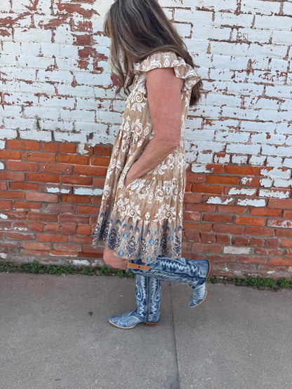 VINTAGE RUFFLE SLEEVE DRESS