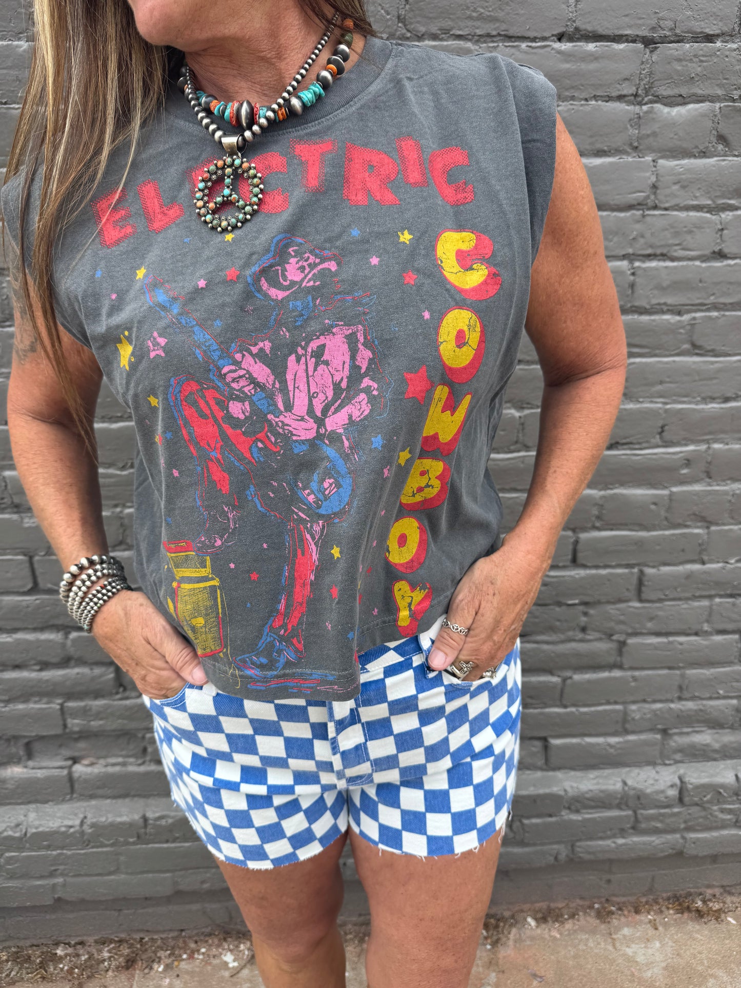 ELECTRIC COWBOY BOXY MUSCLE CROP TOP
