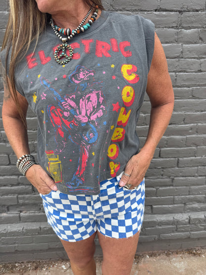 ELECTRIC COWBOY BOXY MUSCLE CROP TOP