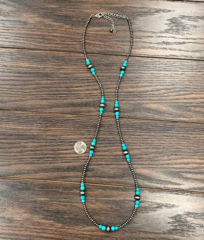 36" NAVAJO INSPIRED BEAD AND TURQUOISE NECKLACE