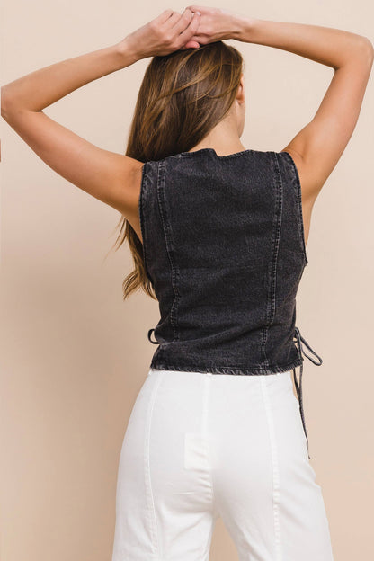 BAILEY DENIM VEST WITH LACE UP SIDES