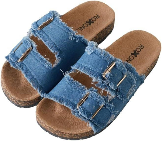 DENIM DOUBLE BUCKLE SANDALS
