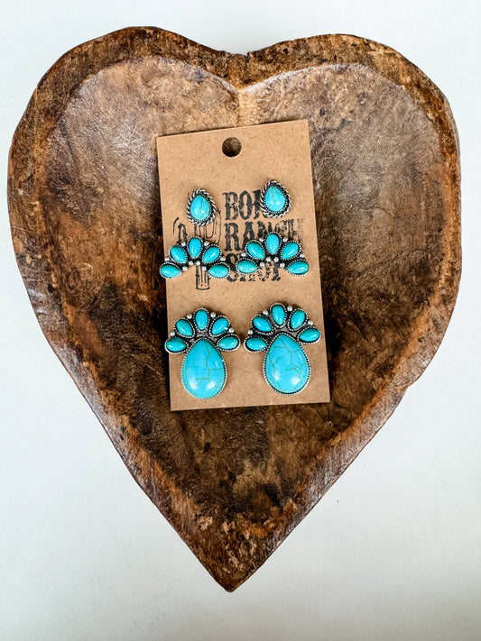 3 PAIR WESTERN EARRING SET
