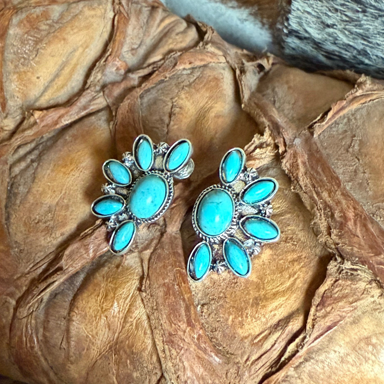 FLOWER BURST FAUX TURQUOISE EARRING