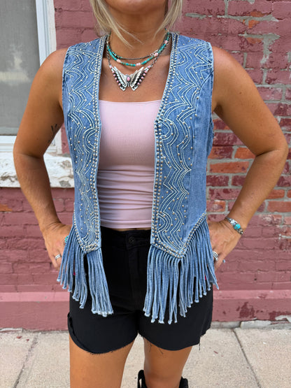 FRINGE DENIM VEST