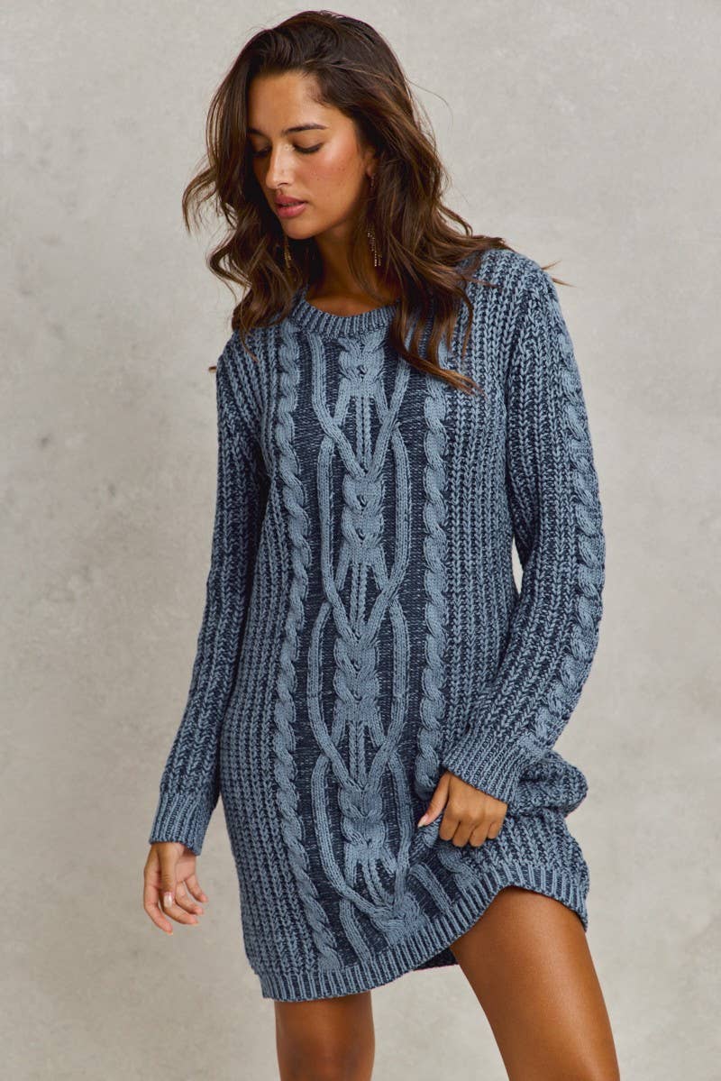 RIDGE KNIT SWEATER MINI DRESS