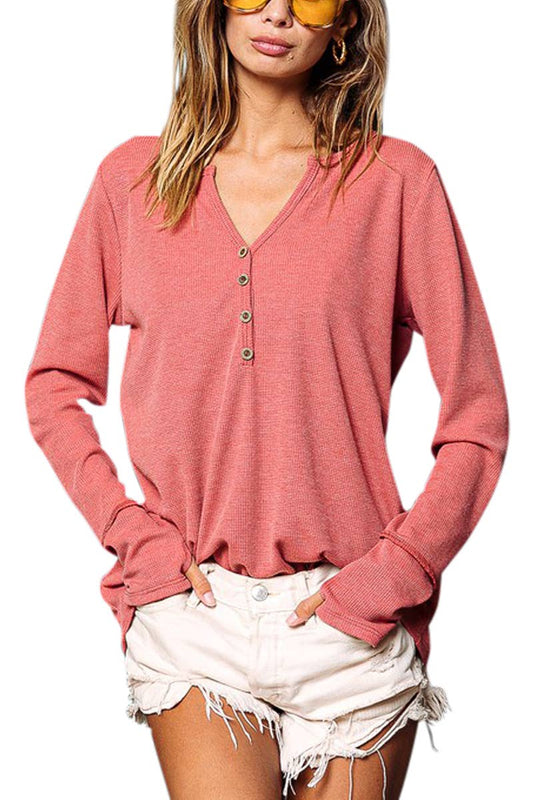 SOLID WAFFLE LONG SLEEVE TOP
