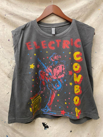 ELECTRIC COWBOY BOXY MUSCLE CROP TOP