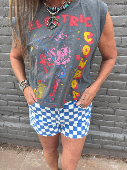 ELECTRIC COWBOY BOXY MUSCLE CROP TOP