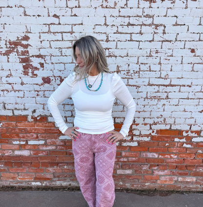 PAISLEY PRINT BARREL PANTS