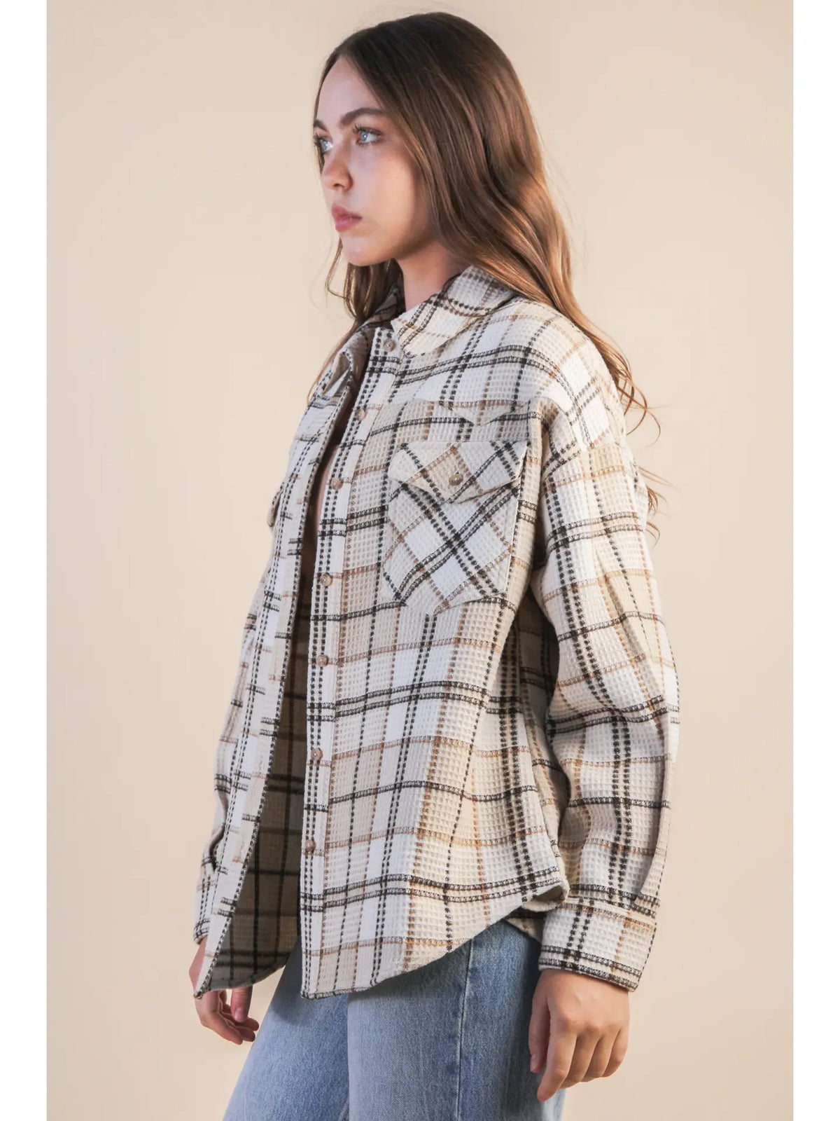 PLAID WAFFLE FLANNEL SHACKET