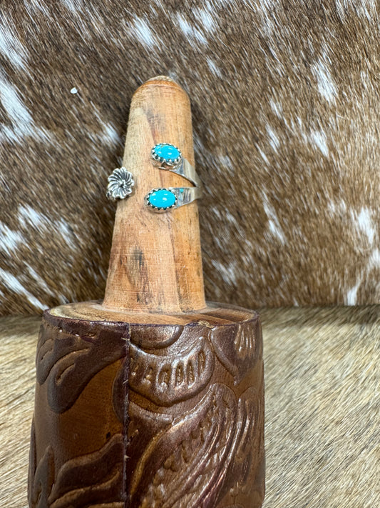 2 STONE TURQUOISE ADJUSTABLE RING