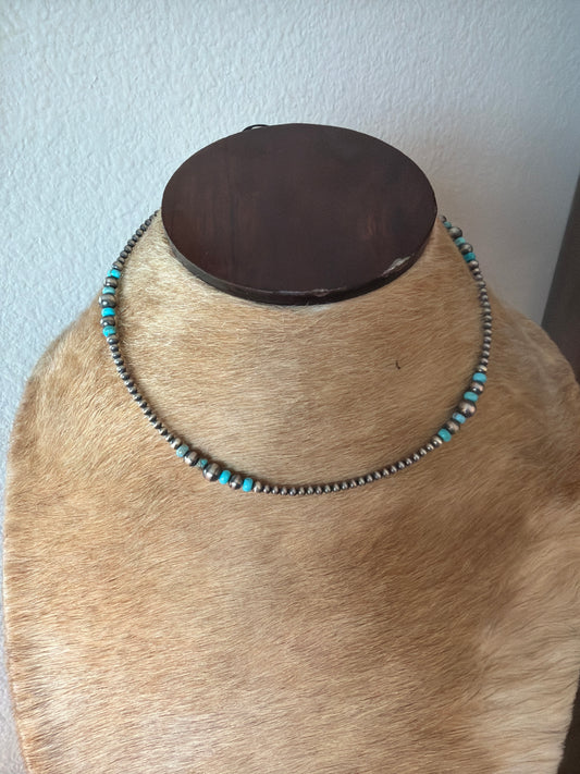 GRADUATED PEARL WITH TURQUOISE NECKLACE