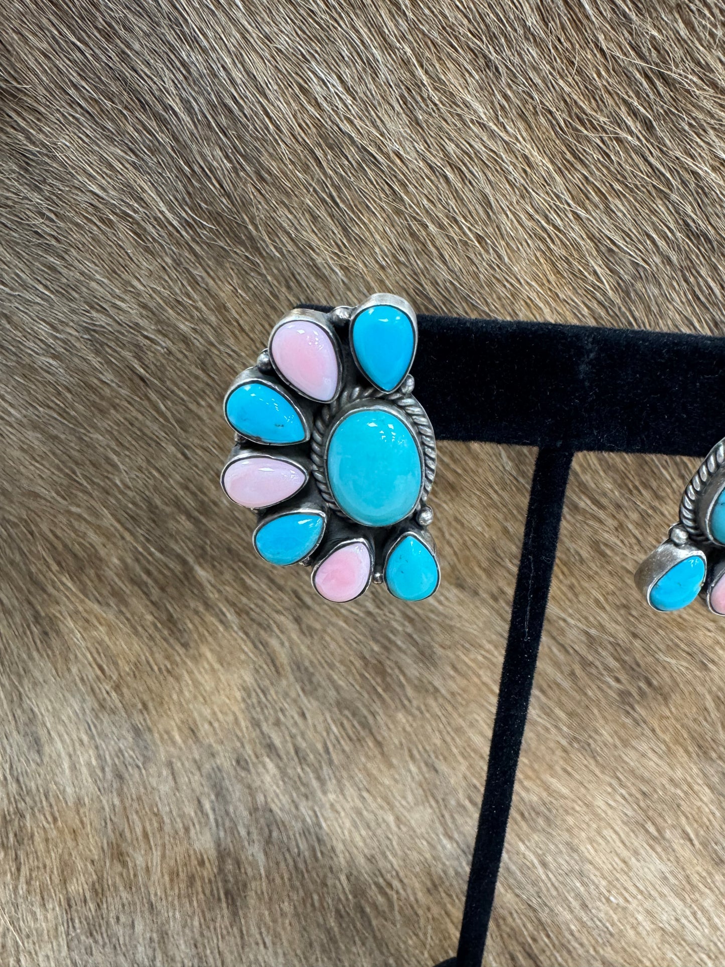 PINK CONCH & TURQUOISE HALF CLUSTER EARS