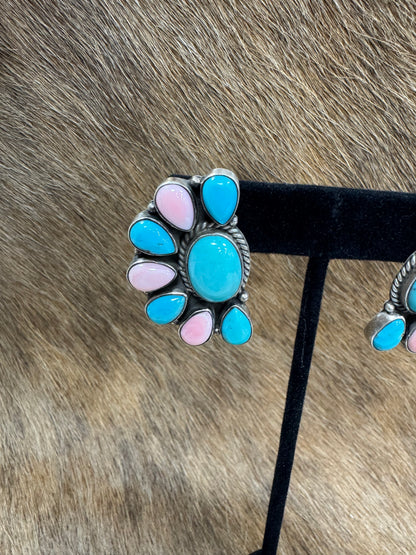 PINK CONCH & TURQUOISE HALF CLUSTER EARS