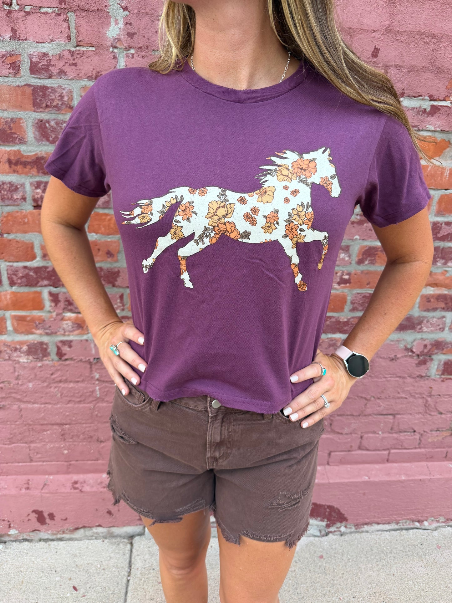 WESTERN FLORAL HORSE CROPPED TEE