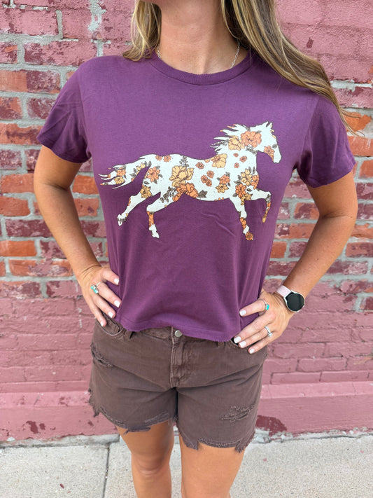 WESTERN FLORAL HORSE CROPPED TEE