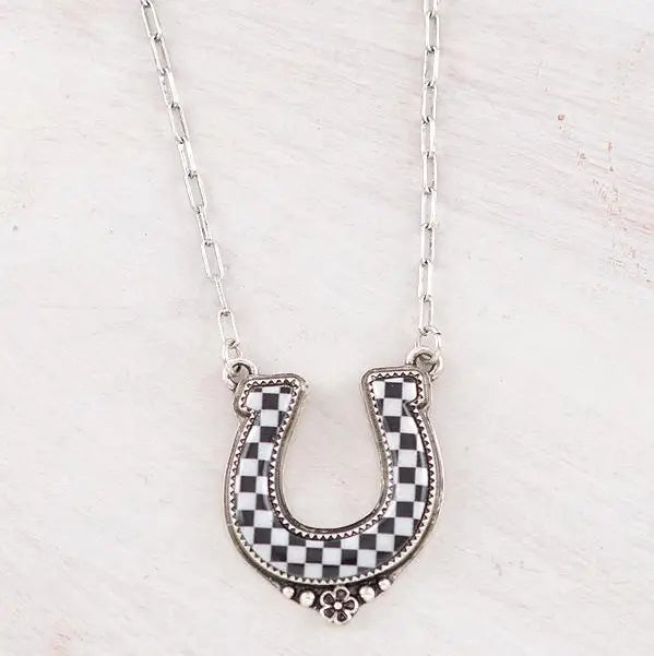 CHECKERED HORSESHOE NECKLACE
