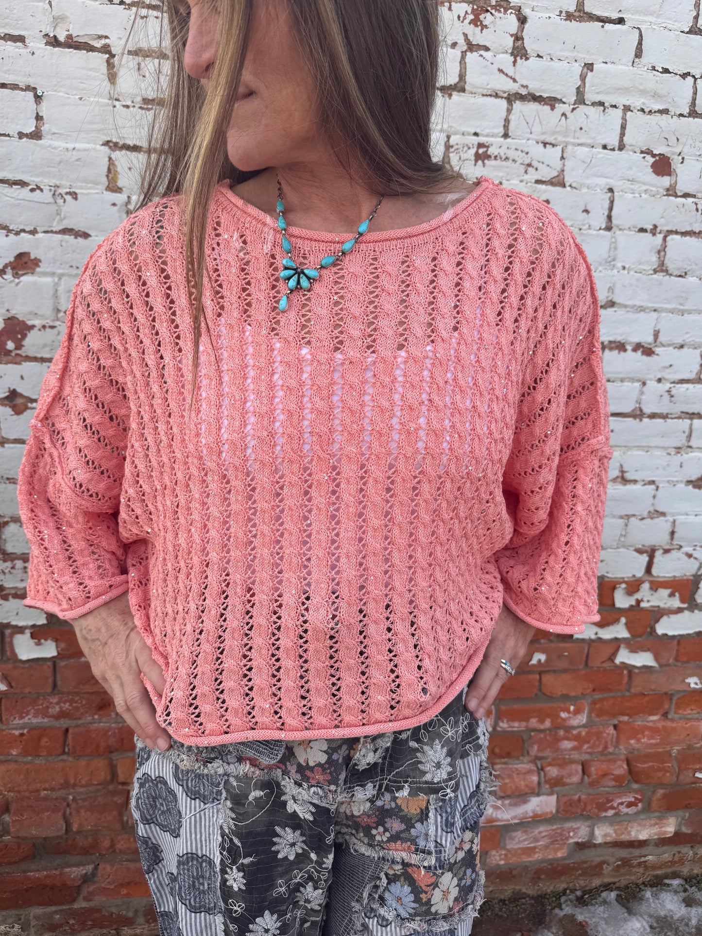 CORAL CLOUD CROCHET TOP