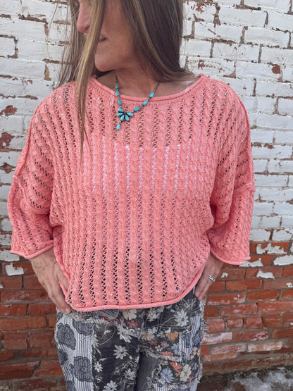 CORAL CLOUD CROCHET TOP