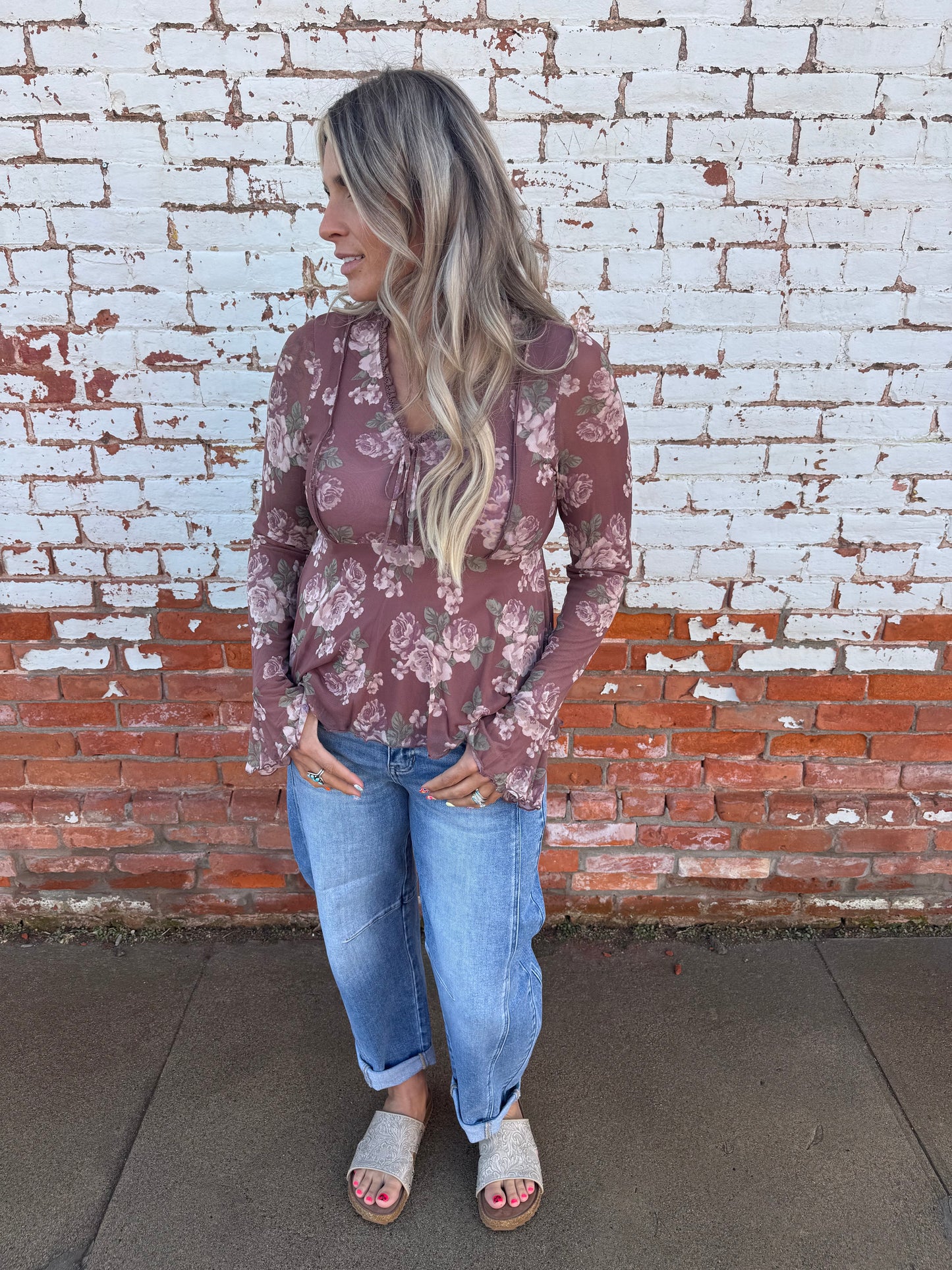 FLORAL MESH HANDKERCHIEF BLOUSE