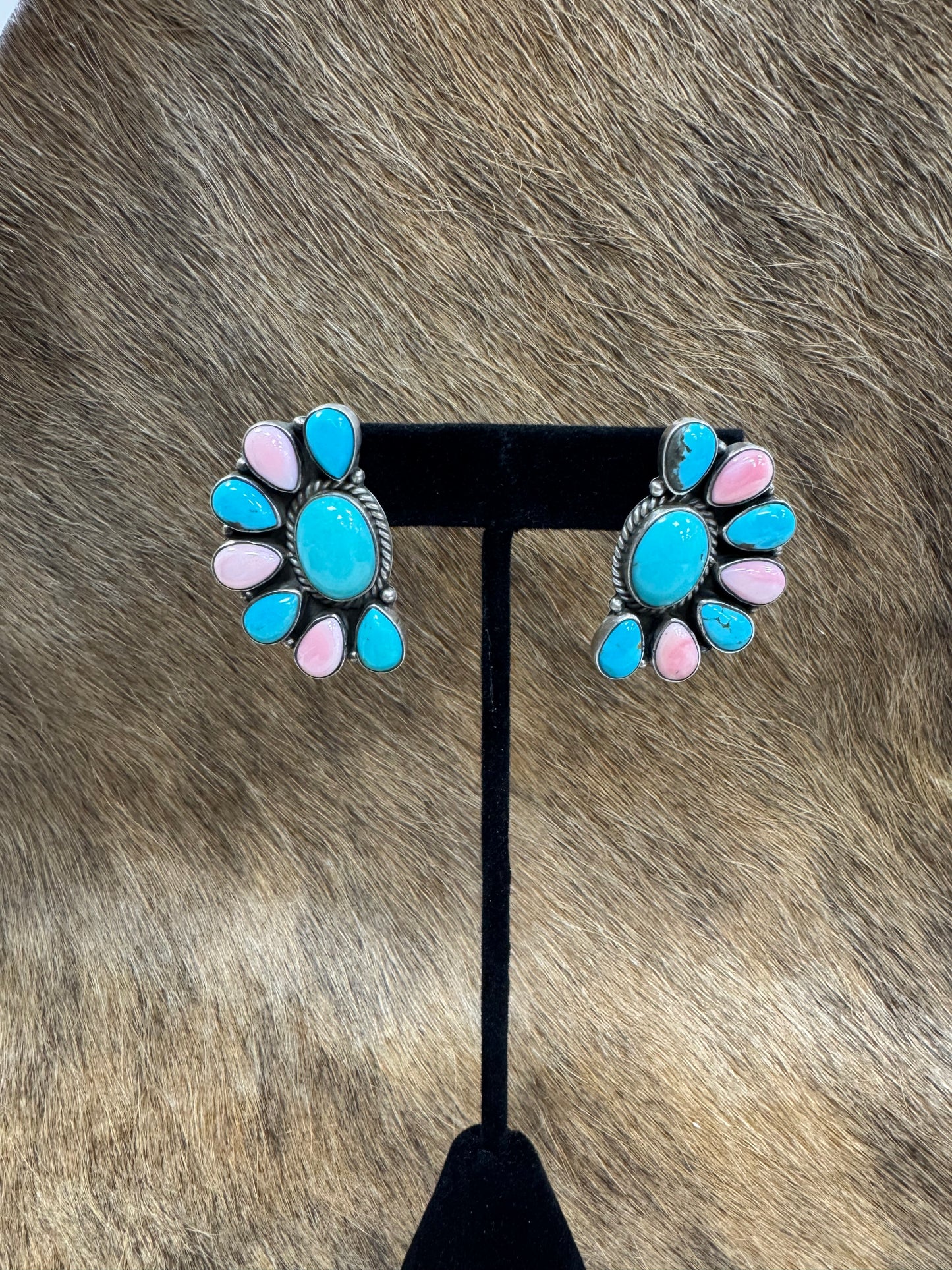 PINK CONCH & TURQUOISE HALF CLUSTER EARS