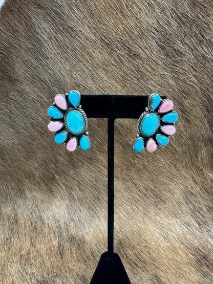 PINK CONCH & TURQUOISE HALF CLUSTER EARS