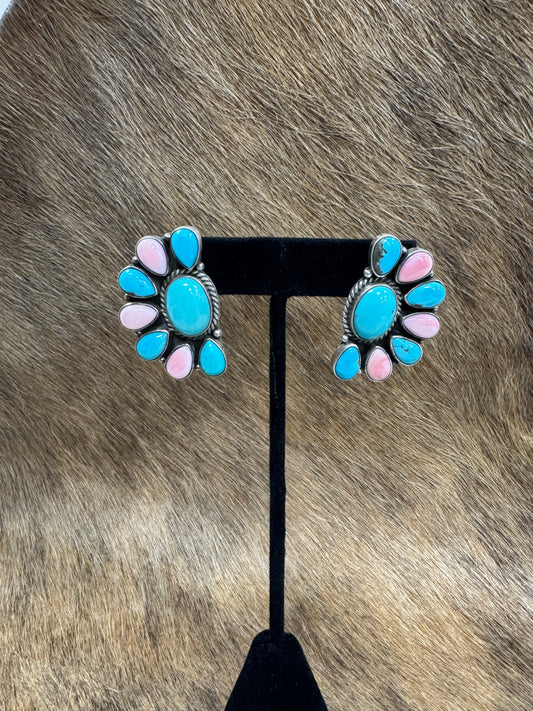 PINK CONCH & TURQUOISE HALF CLUSTER EARS